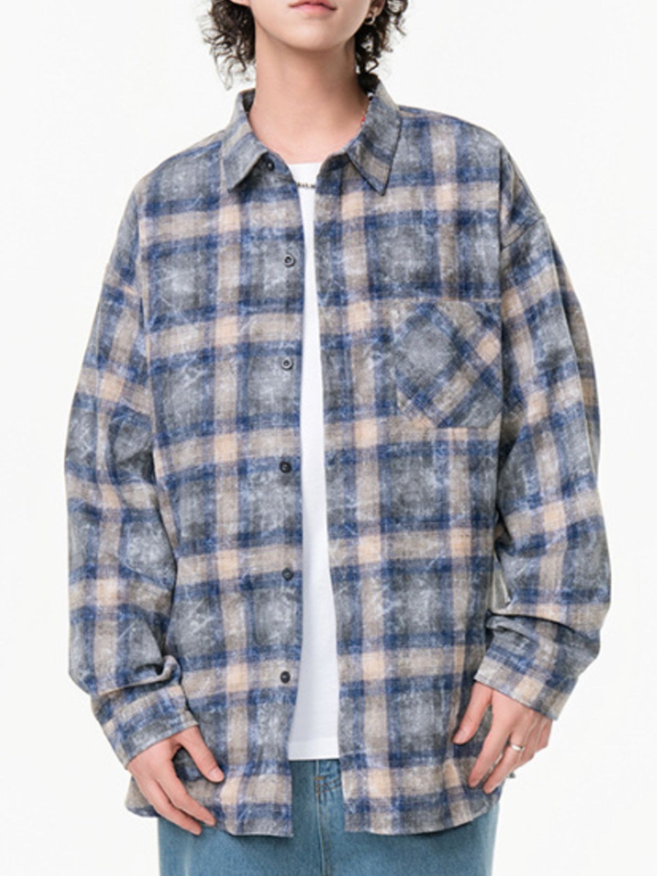 Men's Plus Size Plaid Button Up Long Sleeve Shirt