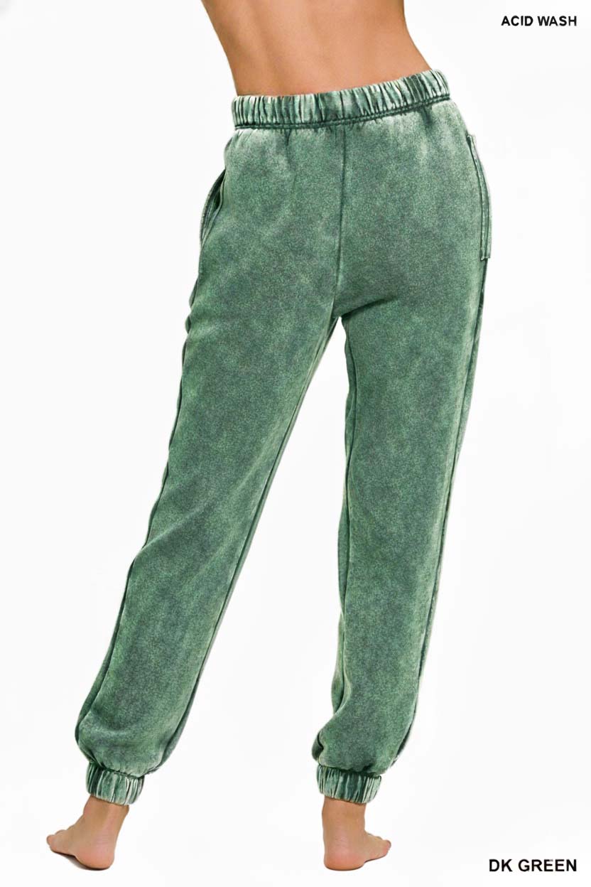 Acid Wash Fleece Sweatpants with Pockets