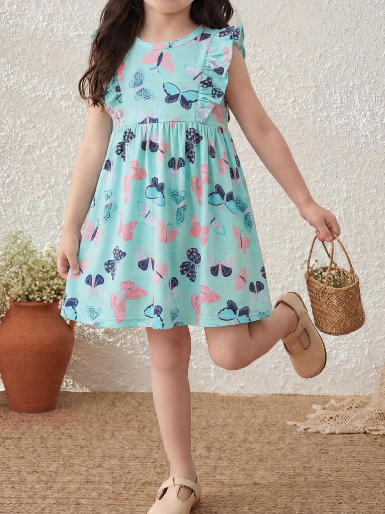 Children's Butterfly Print Ruffle Sleeve Dress 5