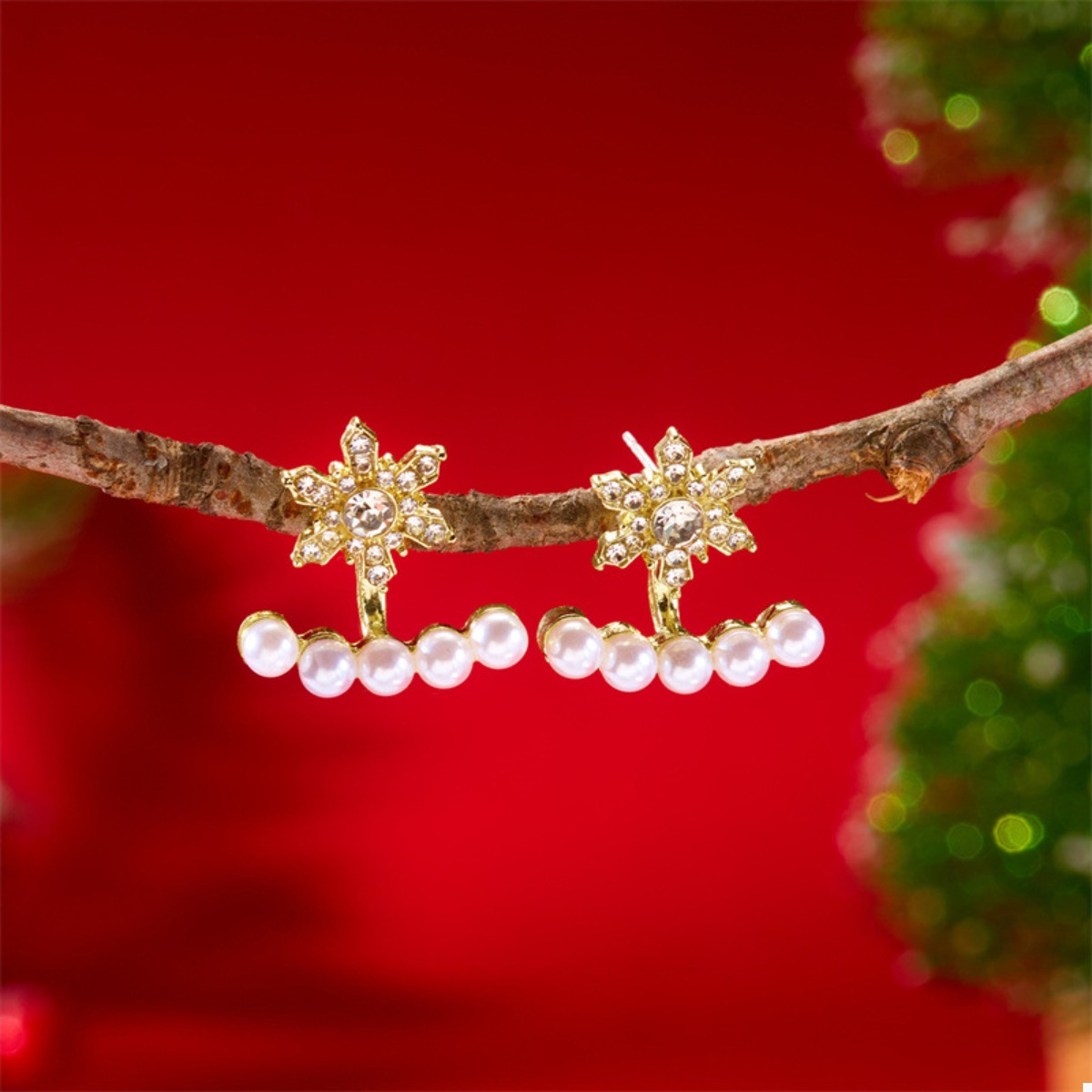 Christmas Snowflake Pearl Earrings
