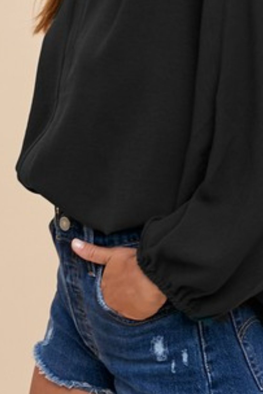 Notched Batwing Sleeve Blouse