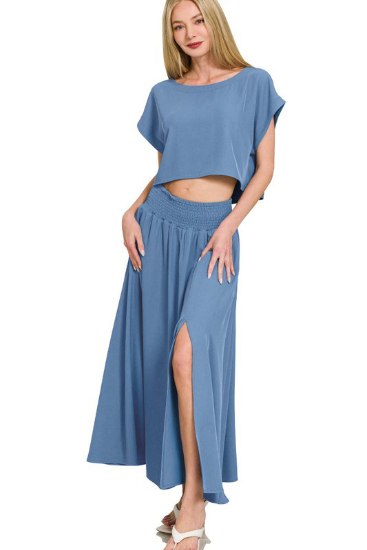 Heavy Woven Span Crop Tee & Skirt Set