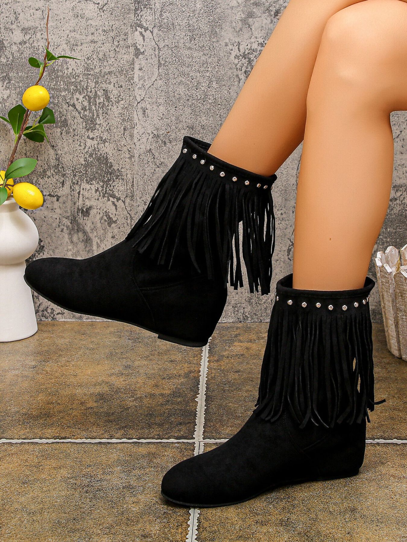 Fringe Boots with Studded Details