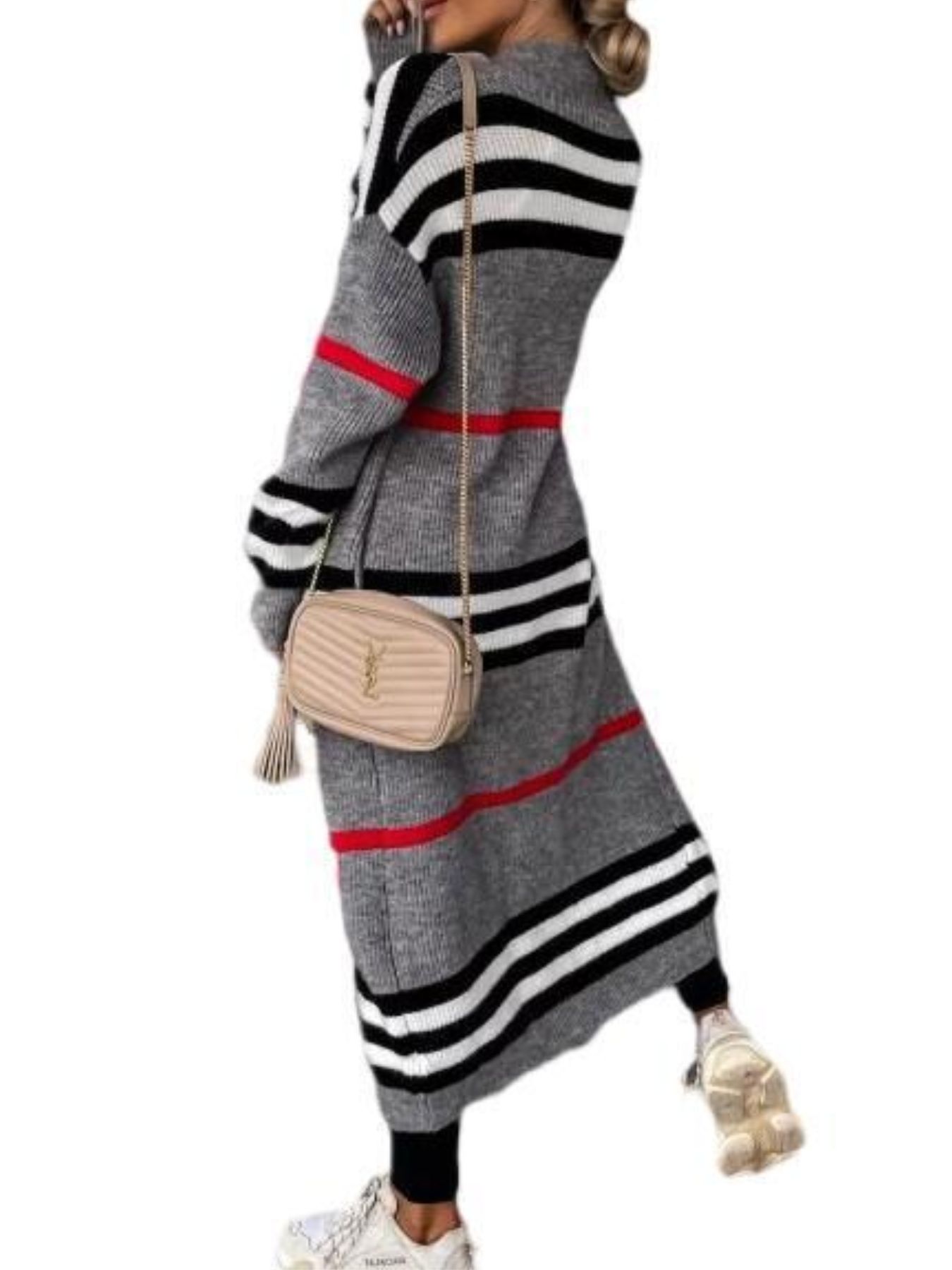 Striped Longline Open Front Cardigan