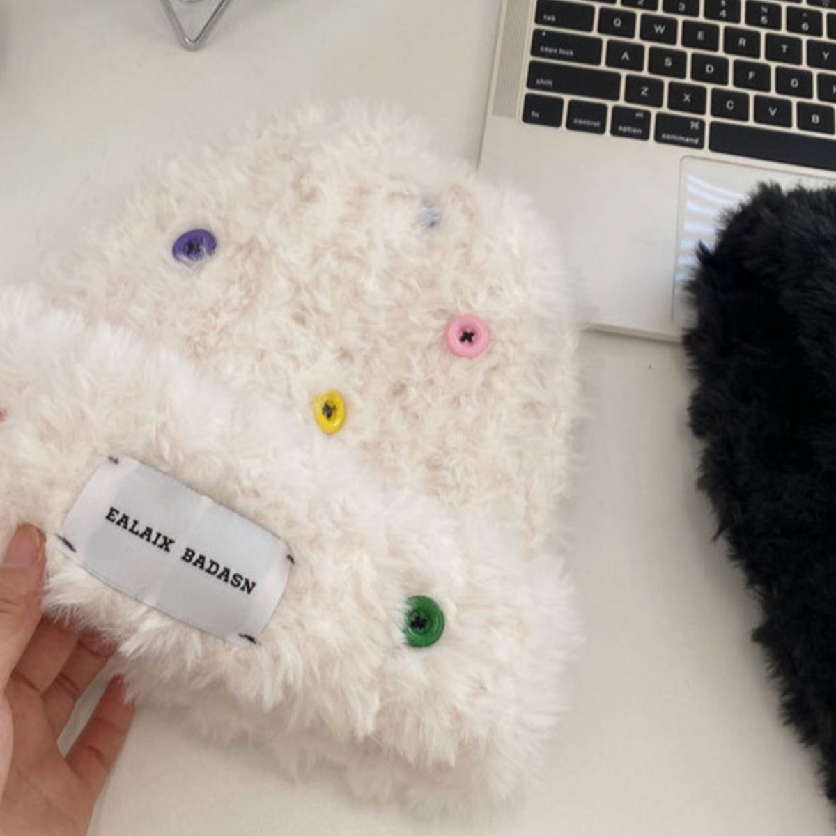 Colorful Buttons Decor Plush Beanie Hat 1
