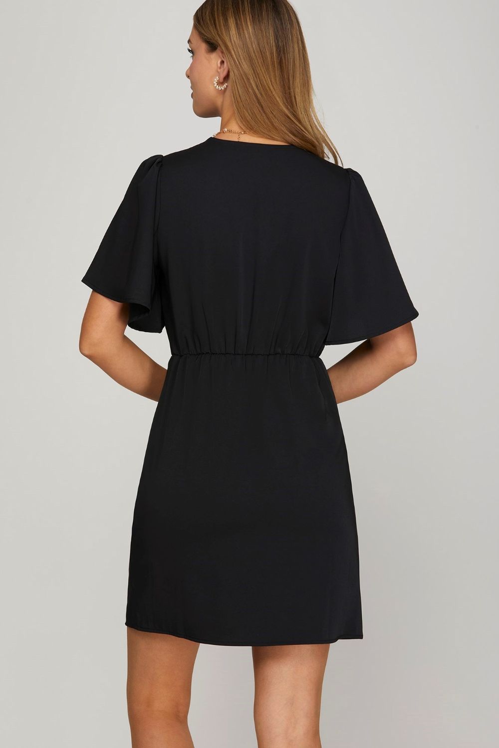 Ruffled Surplice Short Flutter Sleeve Mini Dress