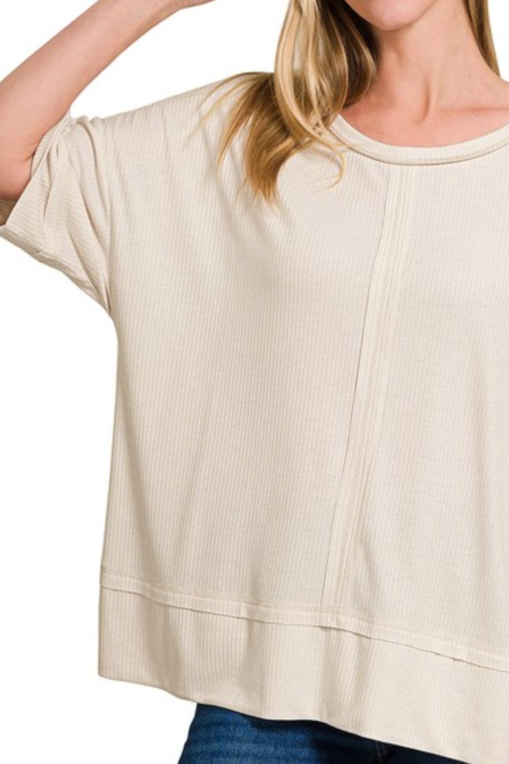 Ribbed Boat Neck 3/4 Sleeve Top
