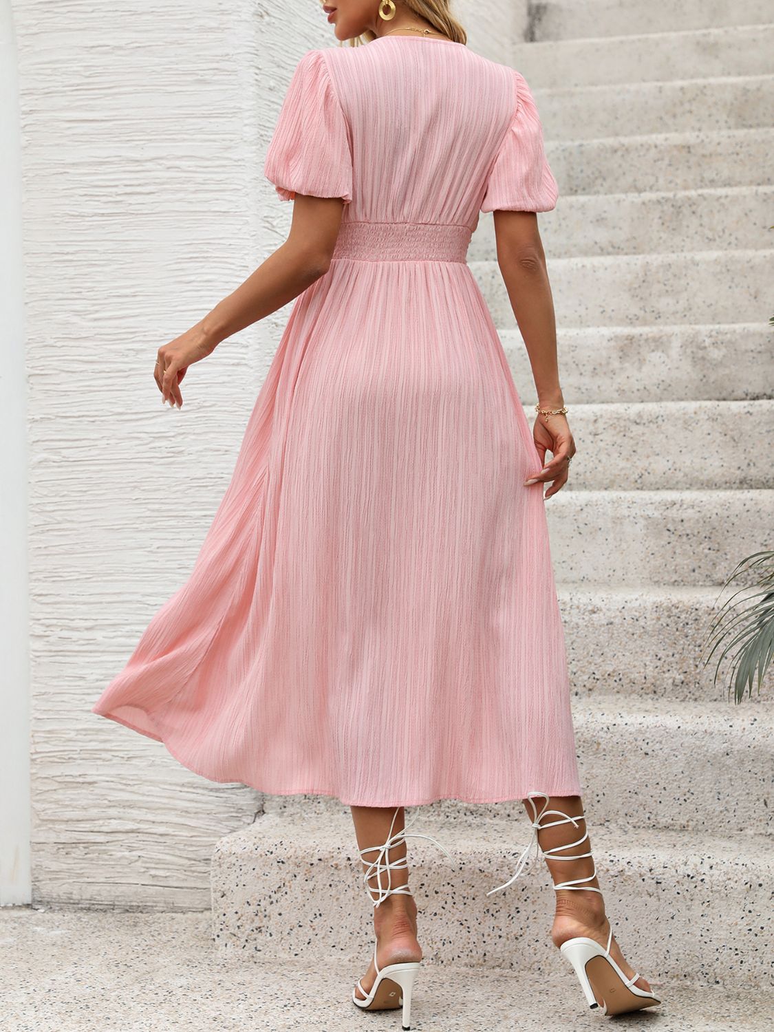 V-Neck Puff Sleeve Dress