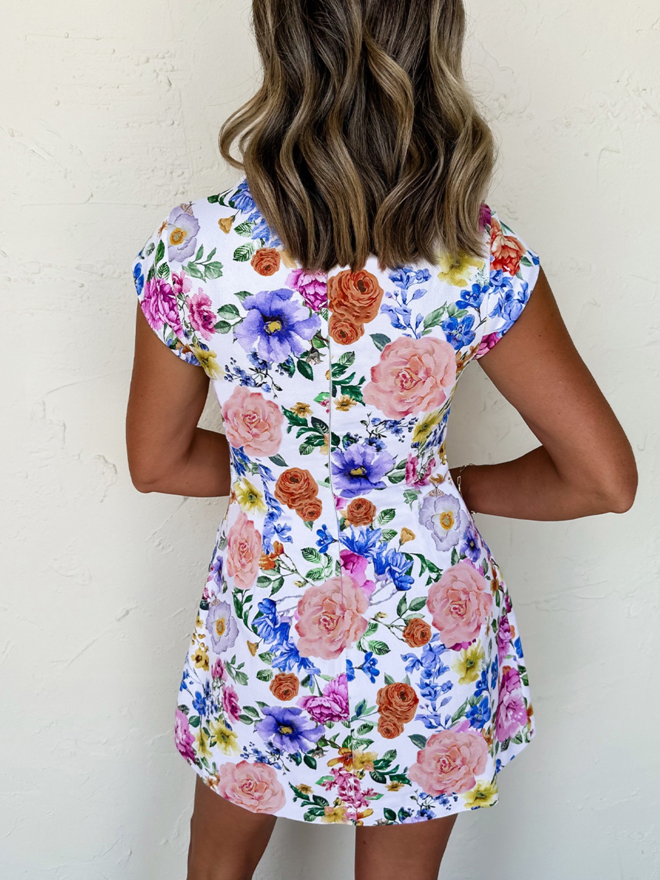 Floral Print Cap Sleeve Mini Dress