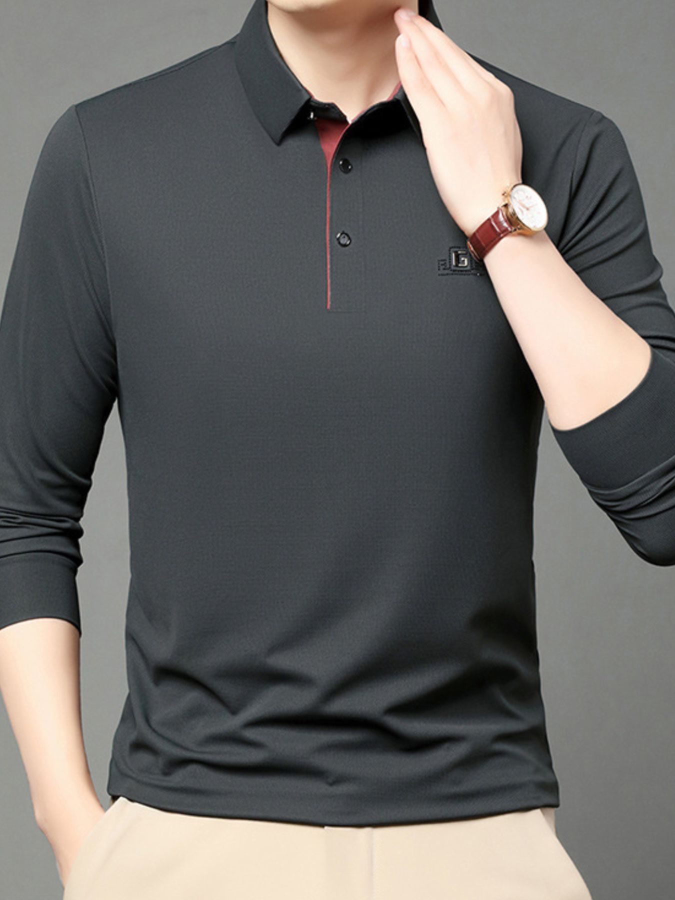 Men's Plus Size Button Detail Long Sleeve Polo