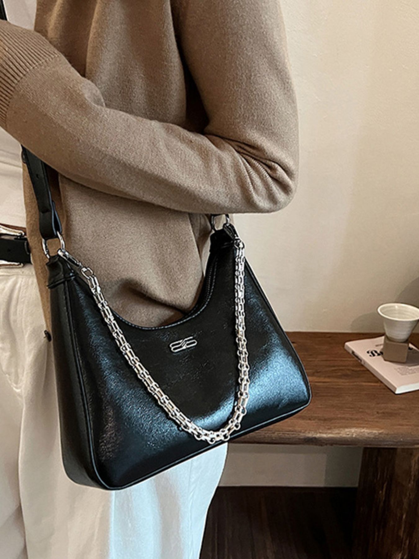 Chain-Accented Crossbody Bag