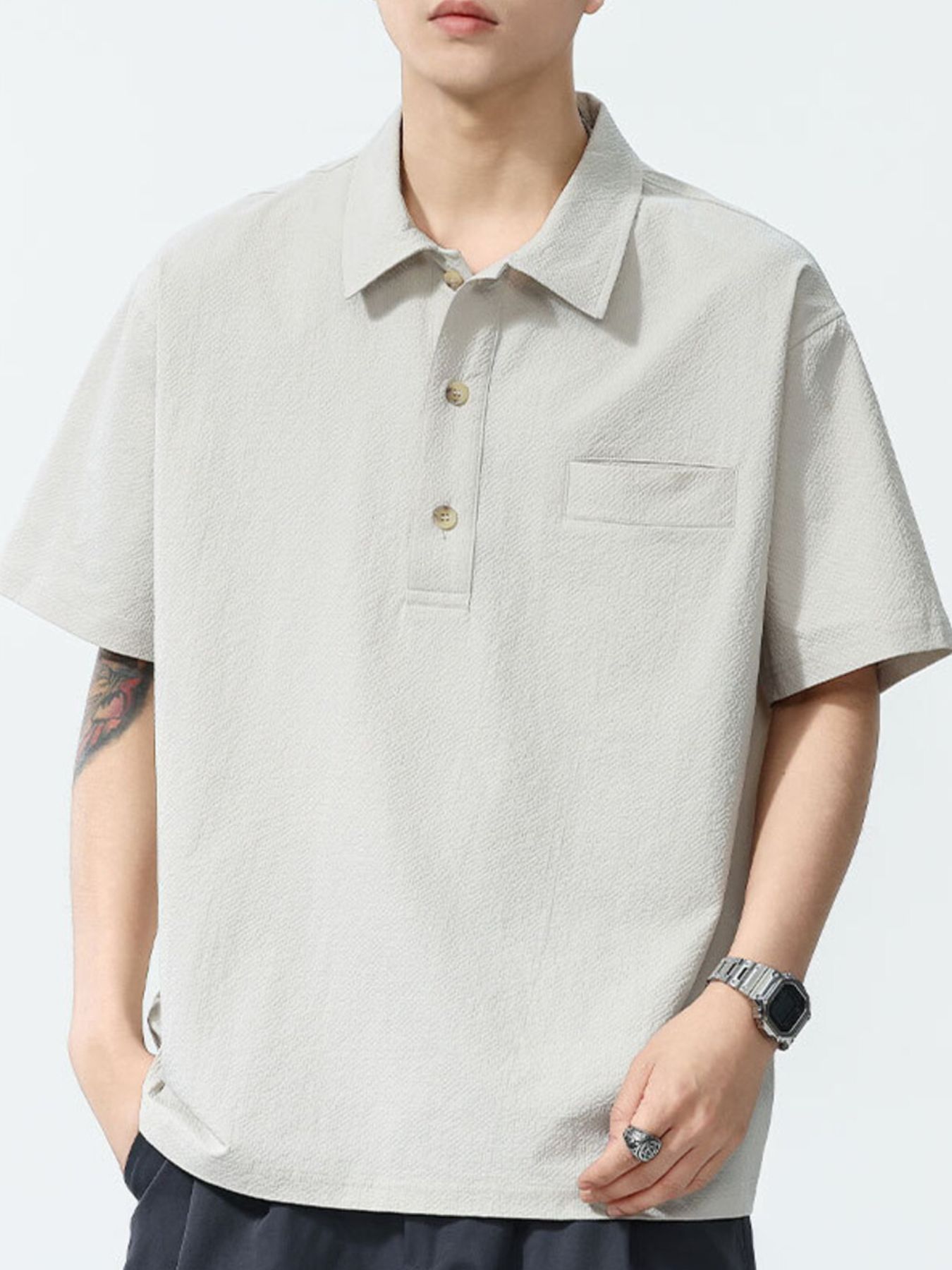 Men's Plus Size Button Detail Short Sleeve Polo