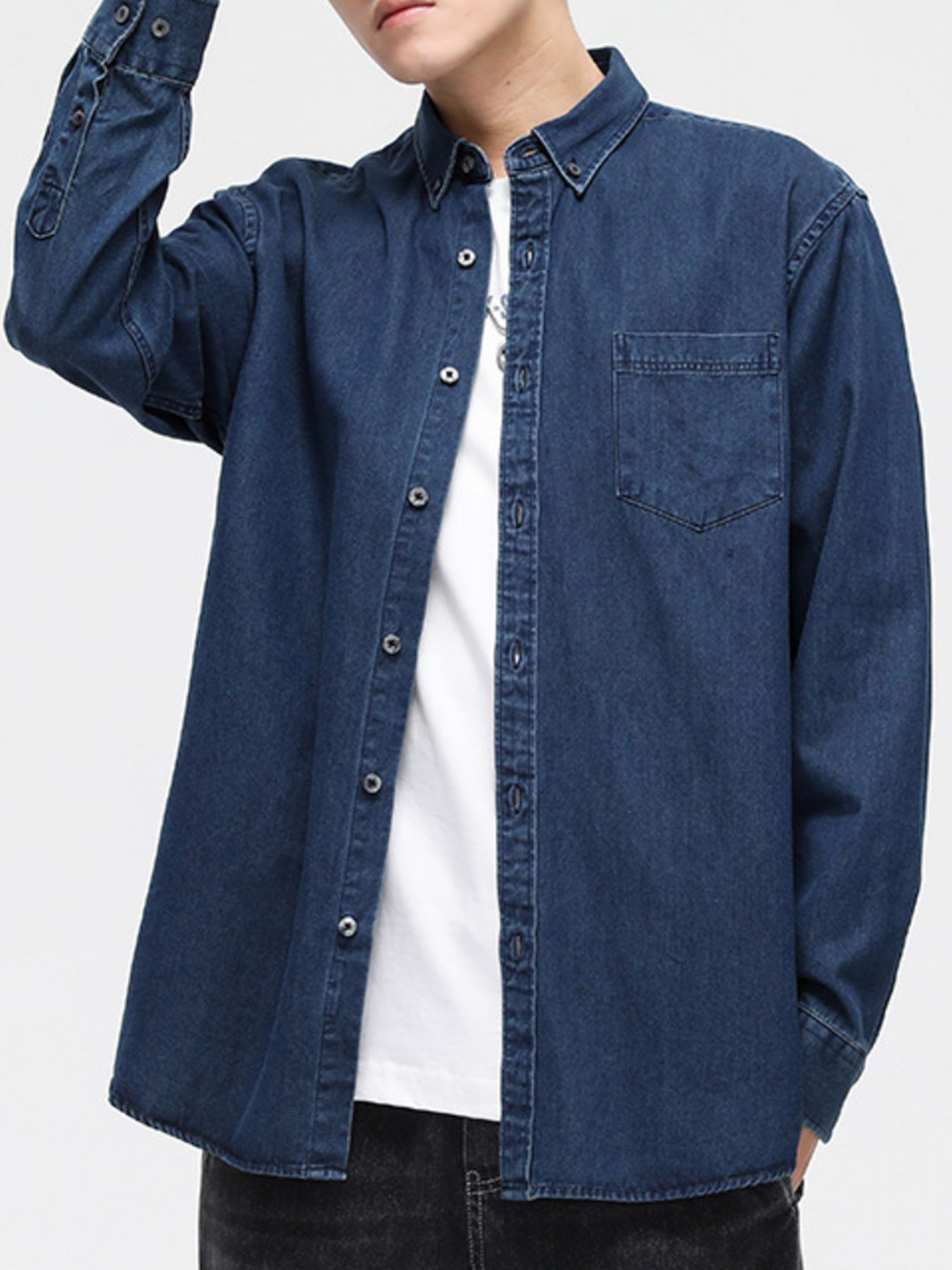 Men's Full Size Button-Down Denim Shirt Plus Size