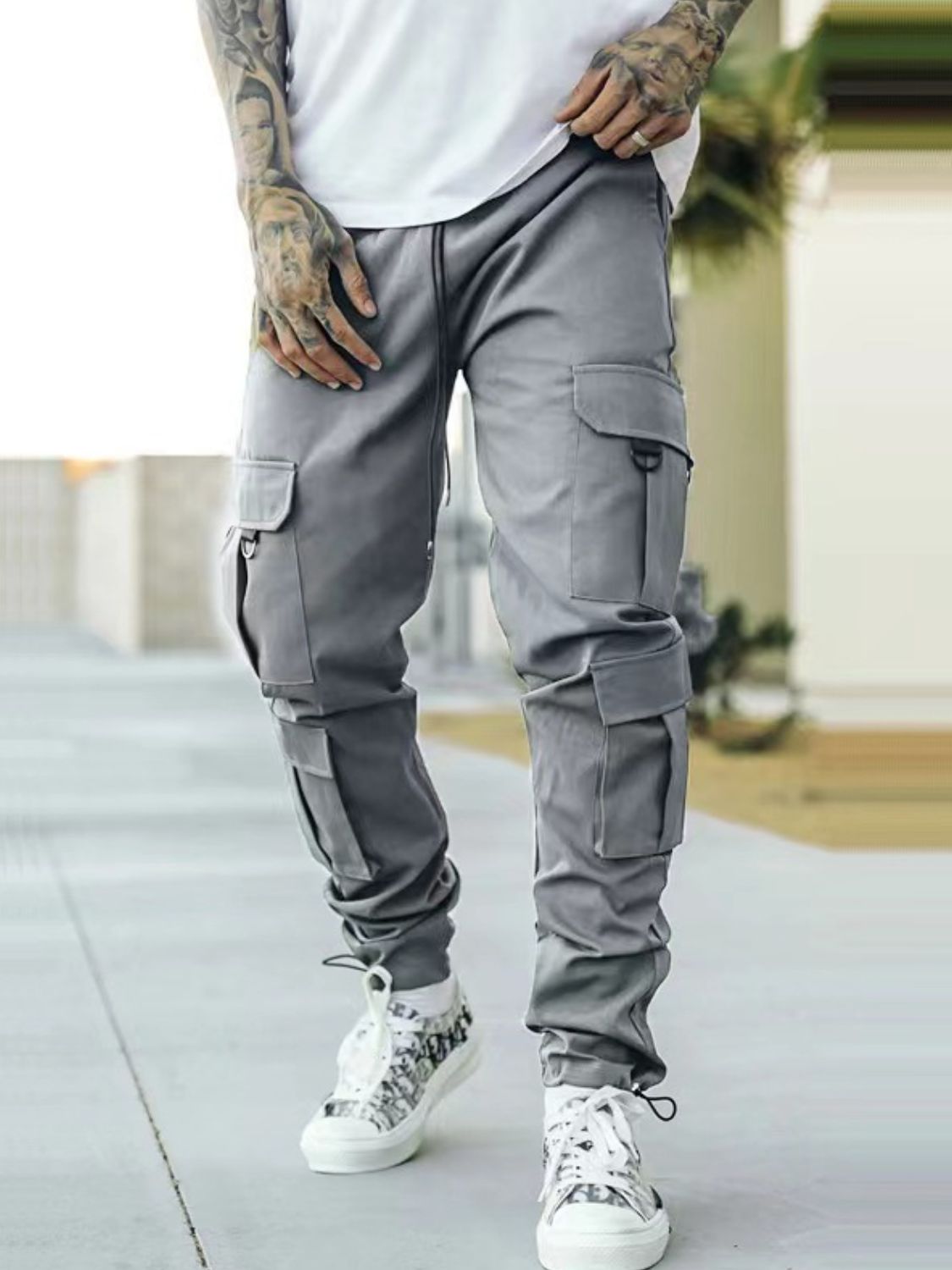Men's Drawstring Pants with Cargo Pockets