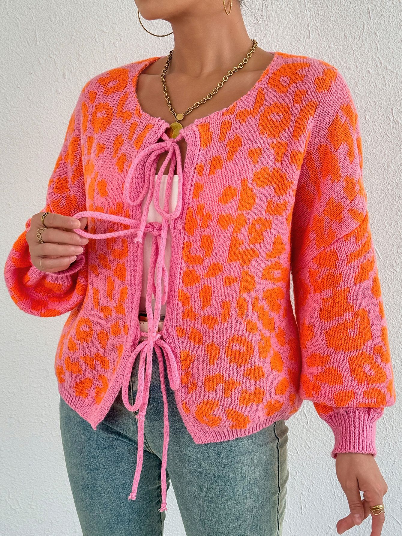 Leopard Tie Front Cardigan