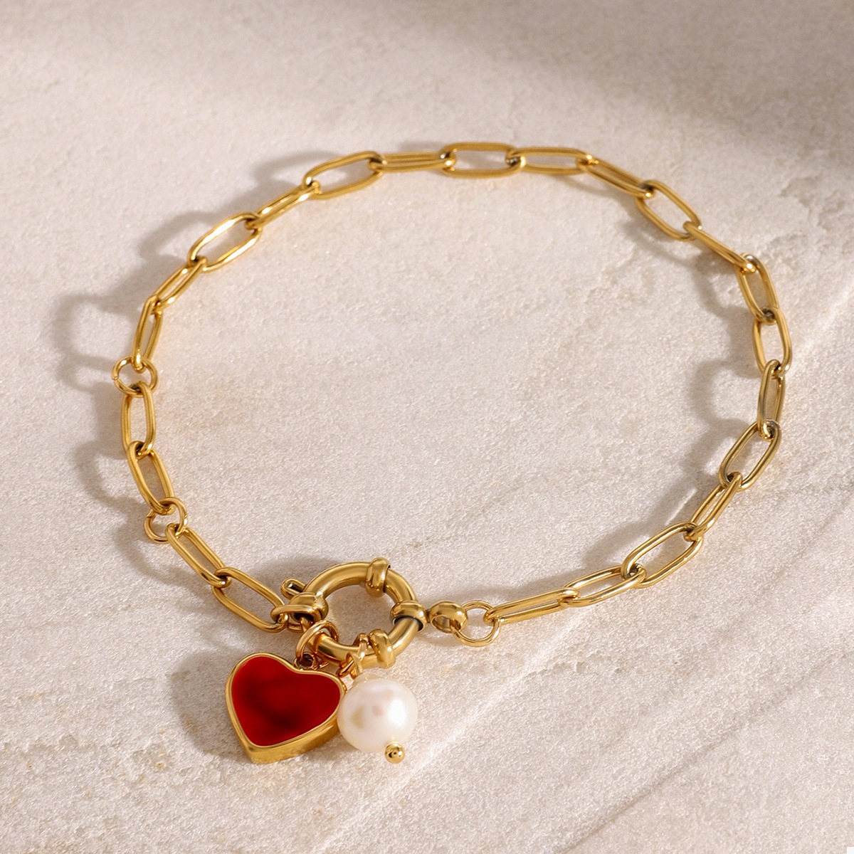 18K Gold-Plated Heart Charm Bracelet