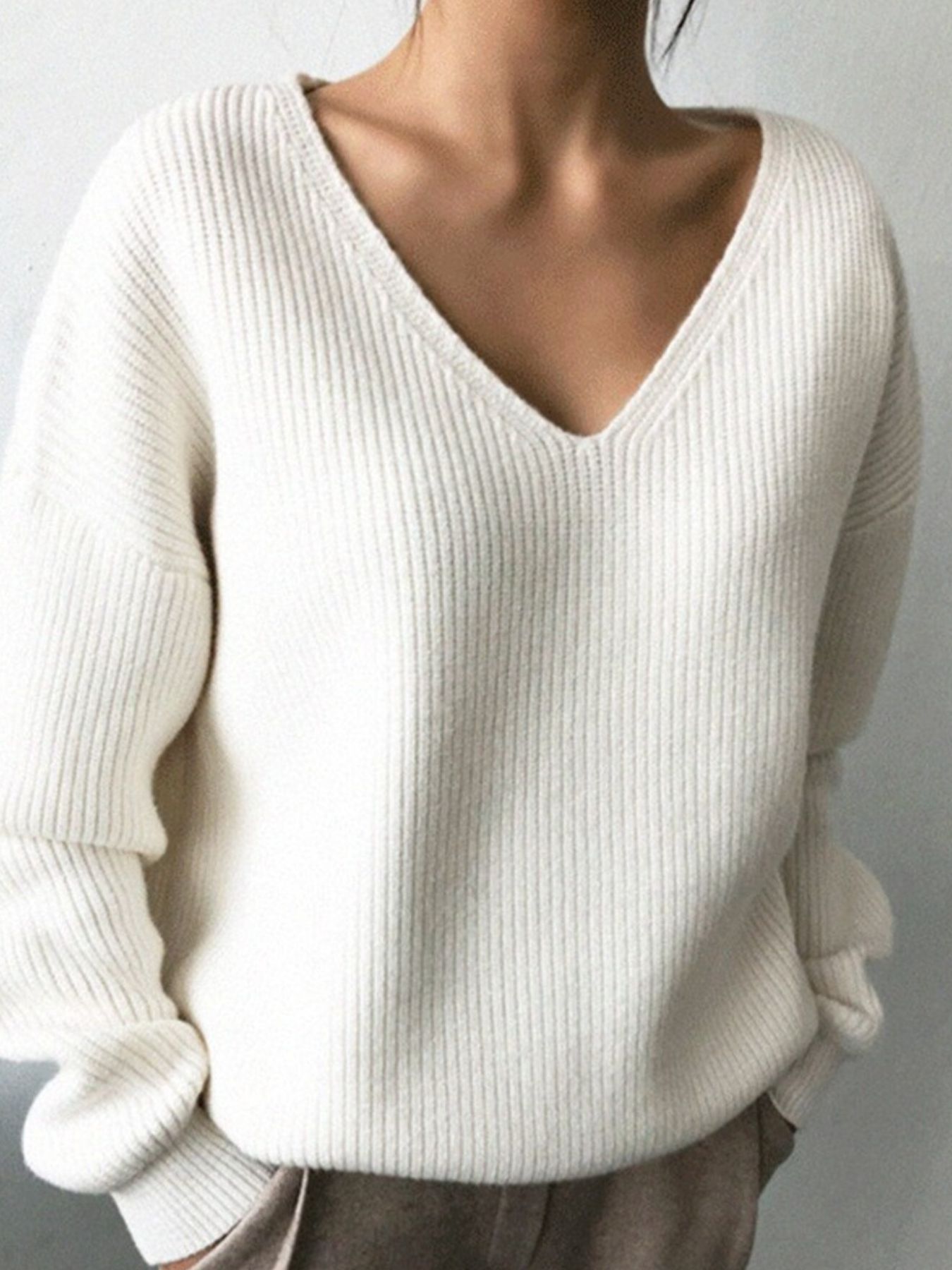 V-Neck Dropped Shoulder Sweater
