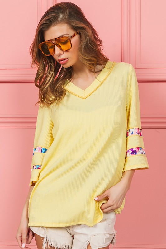 Cord Rib with Stitched Floral Contrast Top