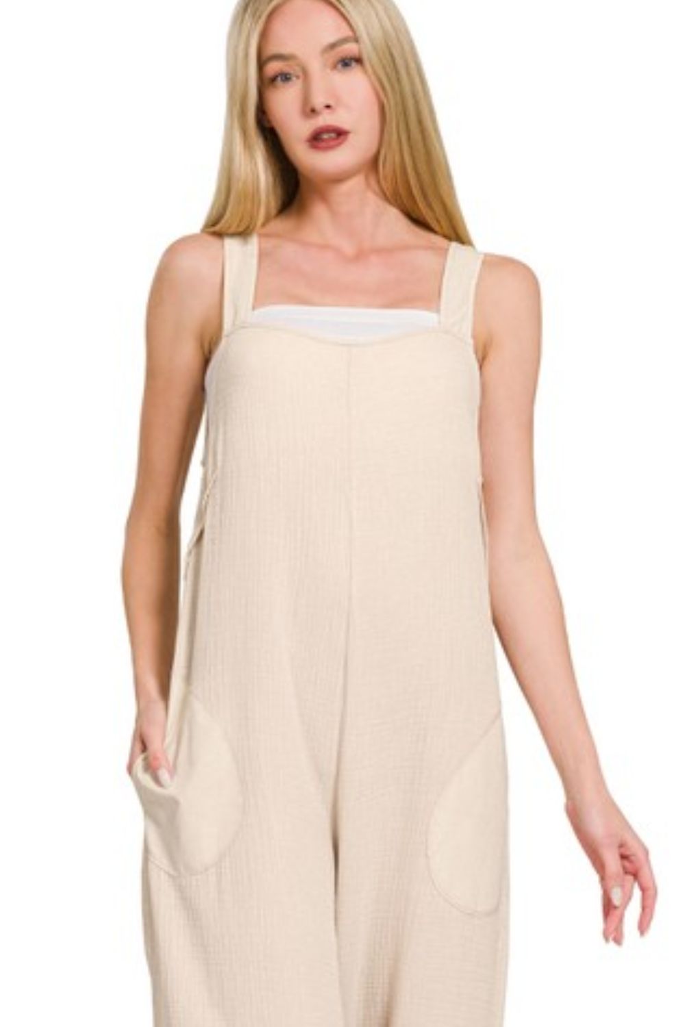 Double Gauze Washed Wide Leg Overalls