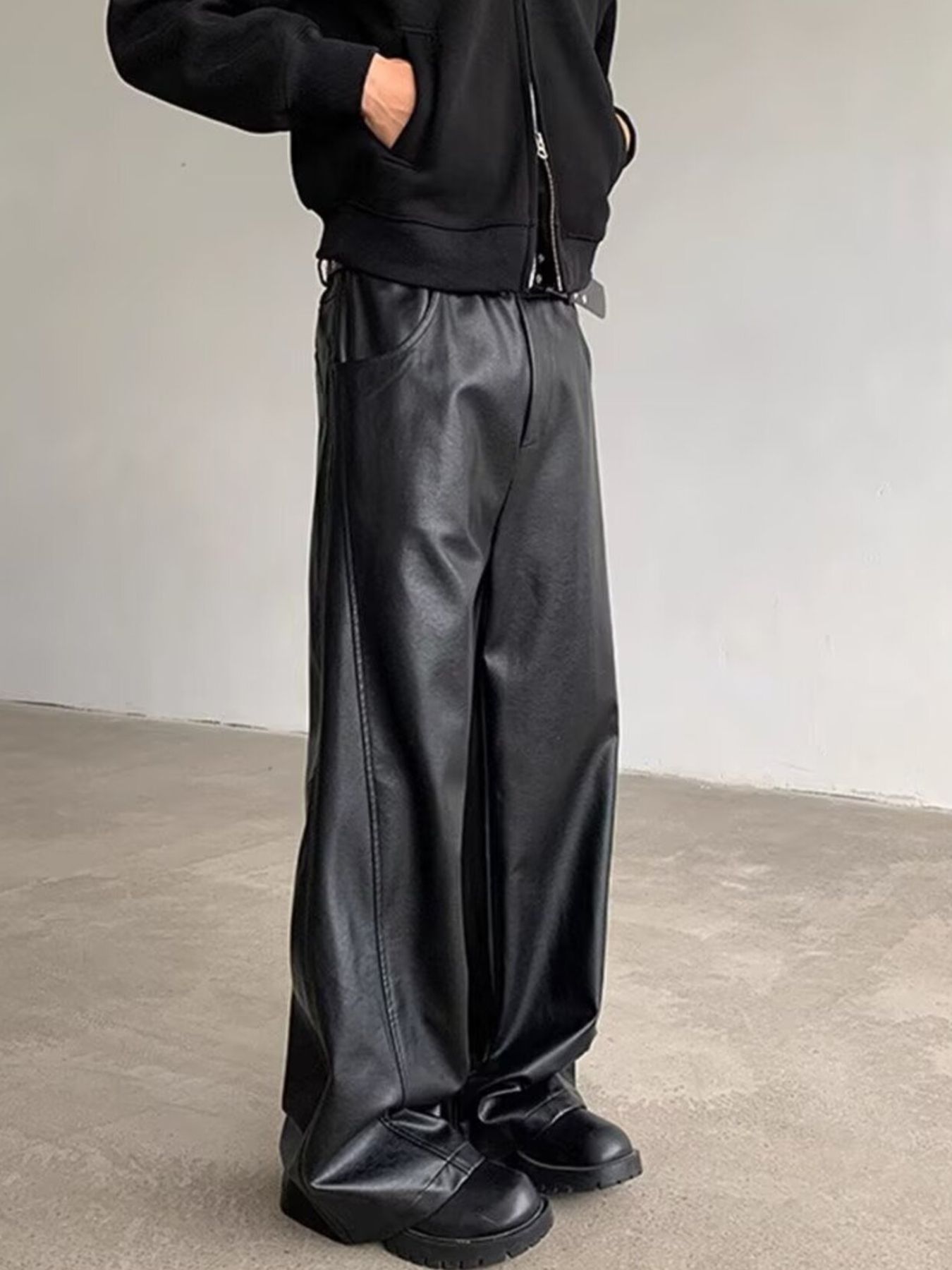 Men's Full Size Leather Wide-Leg Pants Plus Size