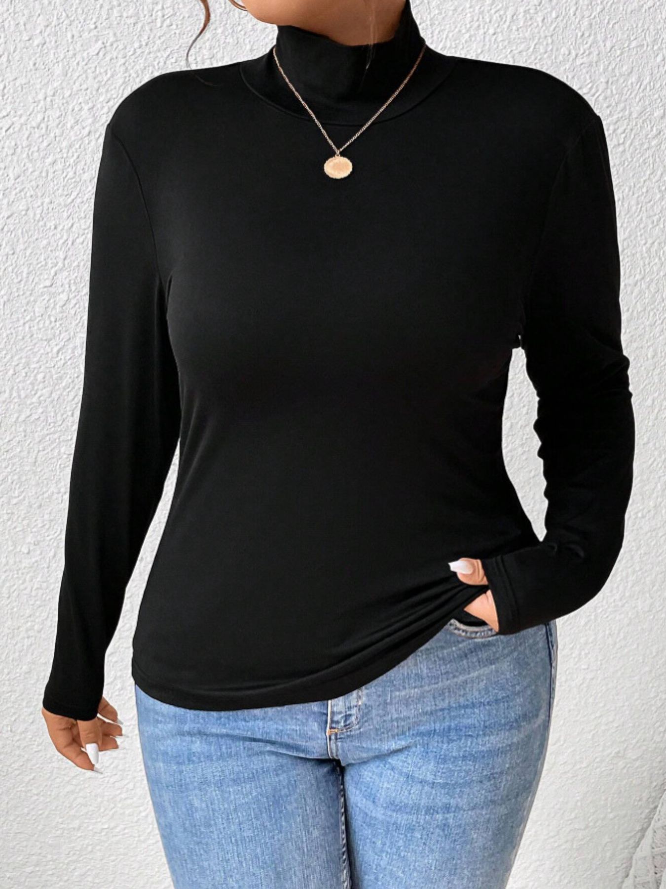 Plus Size Long Sleeve Fitted Turtleneck T-Shirt