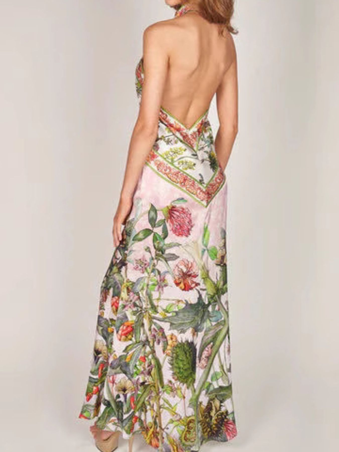 Printed Halter Neck Backless Maxi Dress
