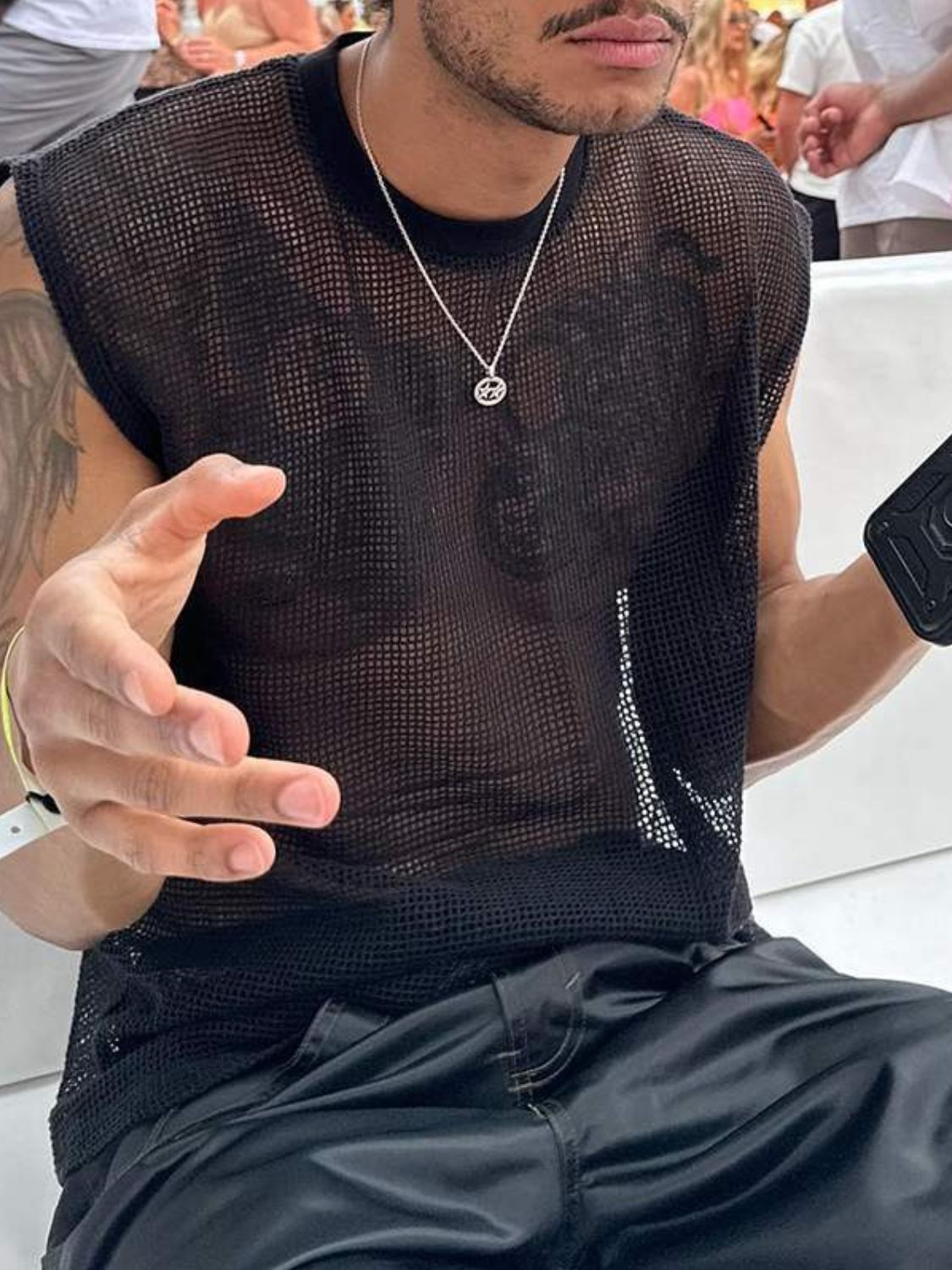 Men's Full Size Openwork Round Neck Tank Plus Size