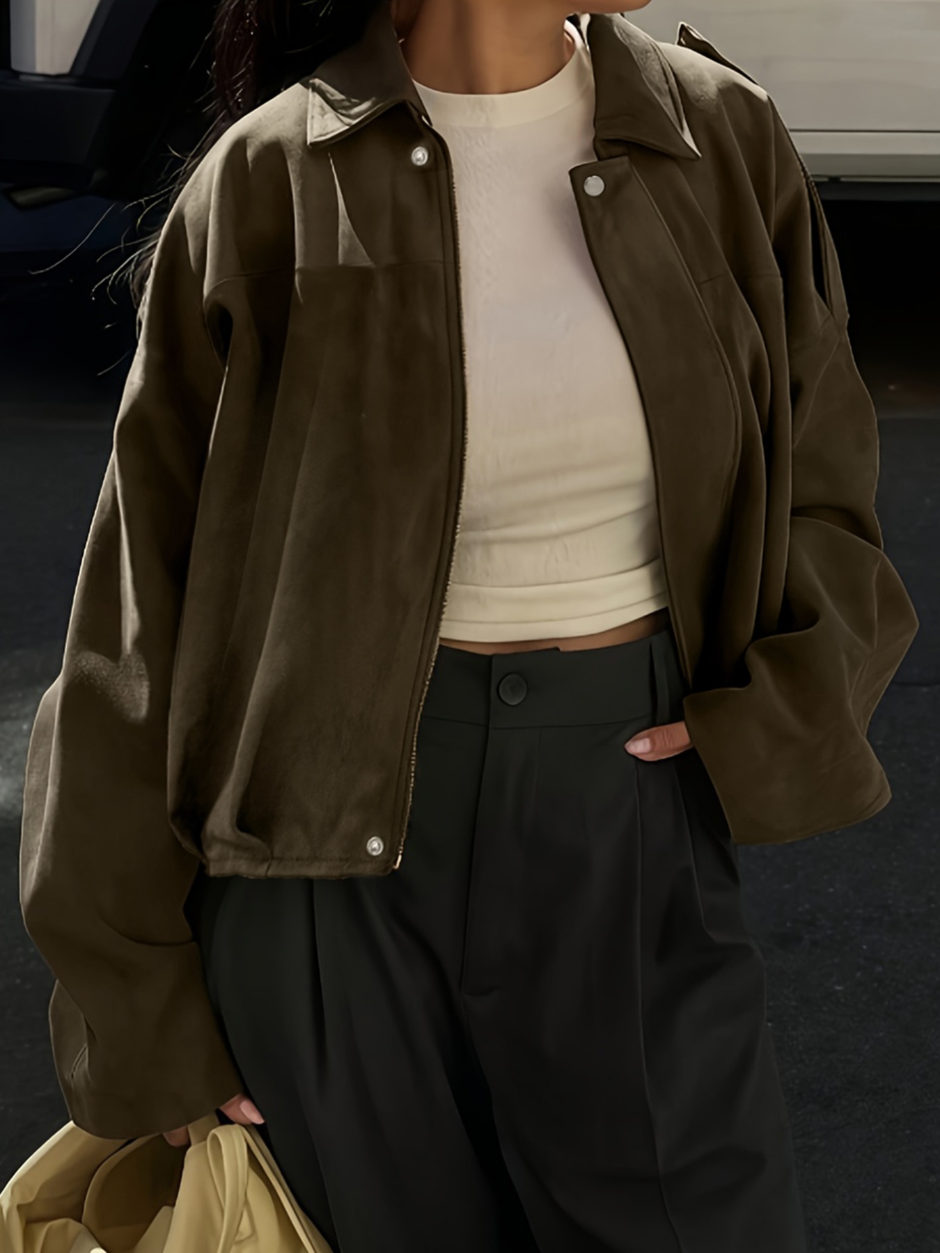 Suede Cropped Bomber Jacket