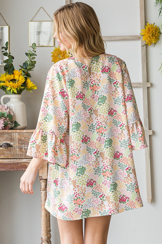 Full Size Multi Color Floral Open Cardigan Plus Size