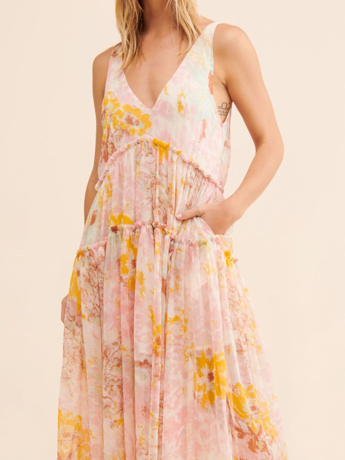 Printed V-Neck Sleeveless Dress
