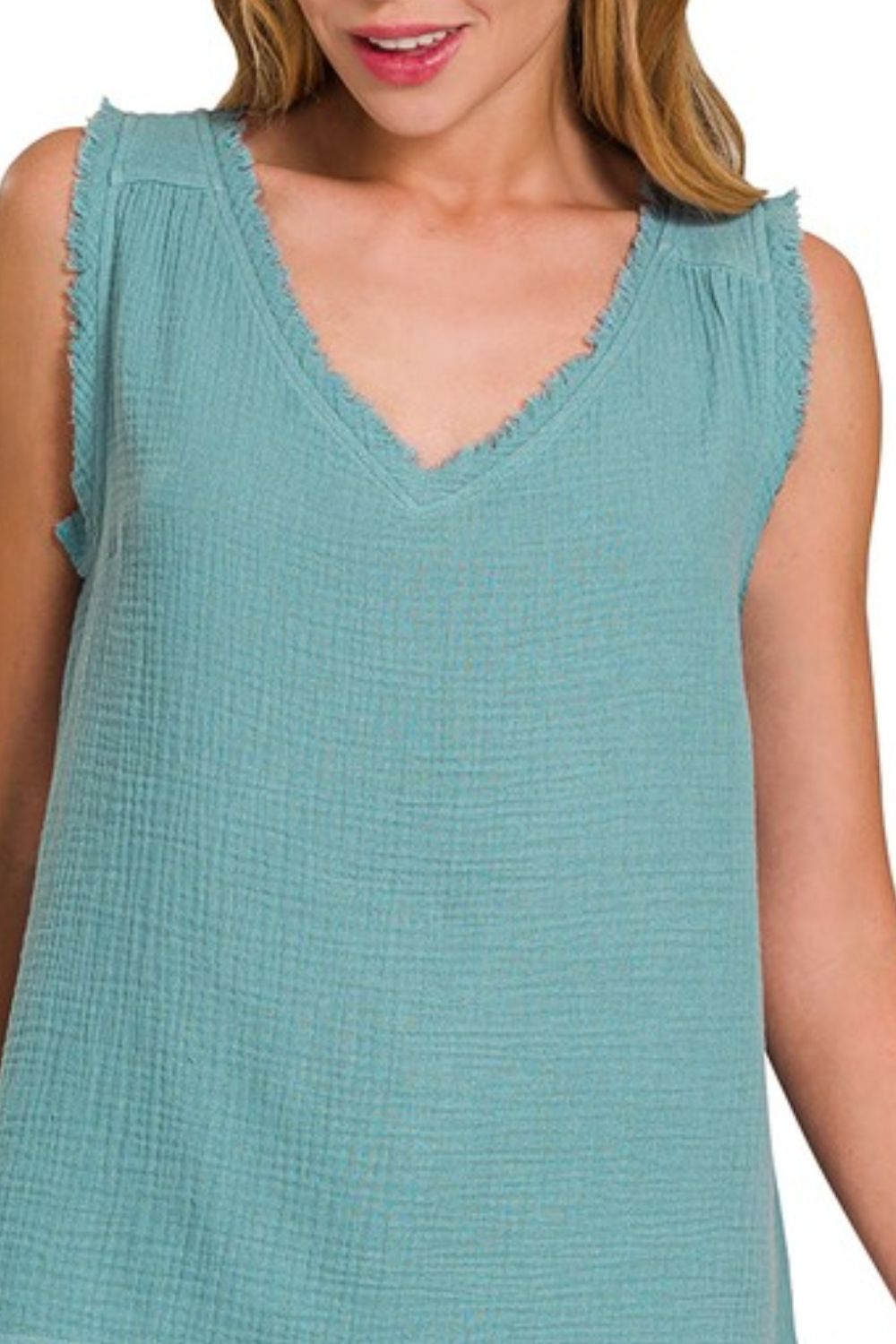 Double Gauze Raw Edge V-Neck Tank