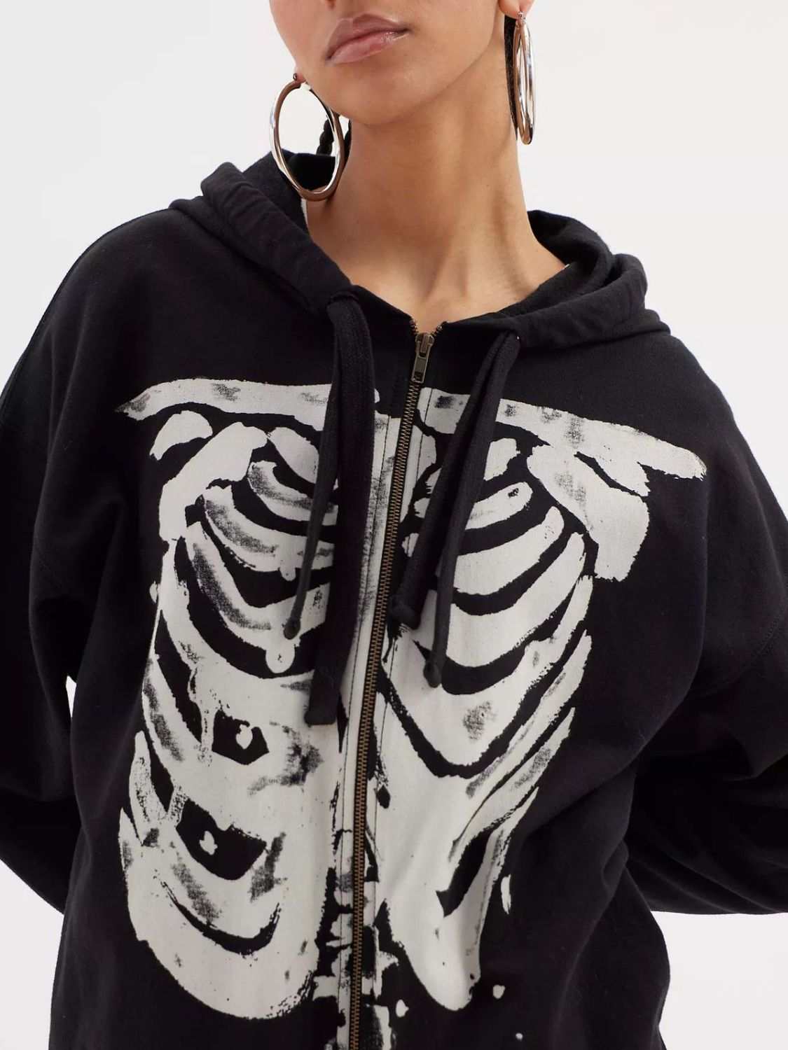 Skeleton Zip Up Drawstring Hoodie