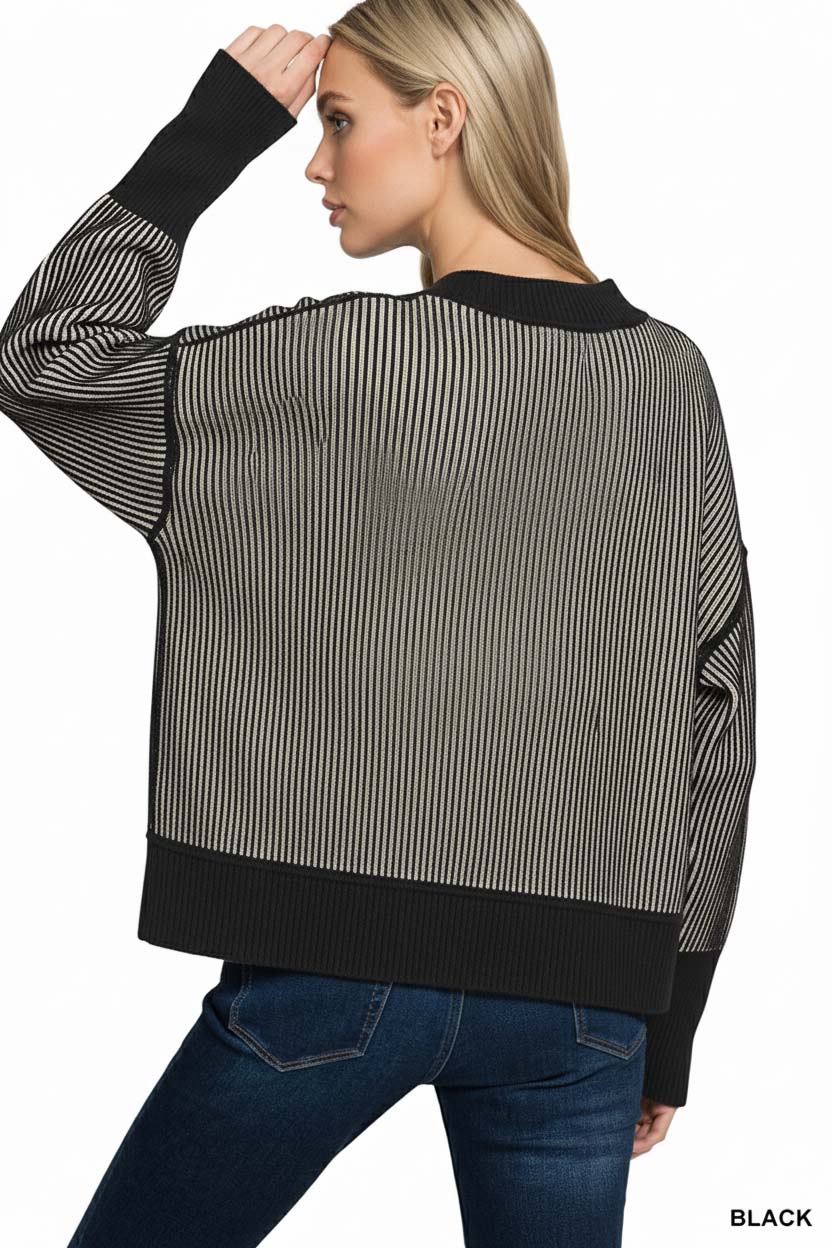 Ribbed Exposed Seam Two Tone Sweater
