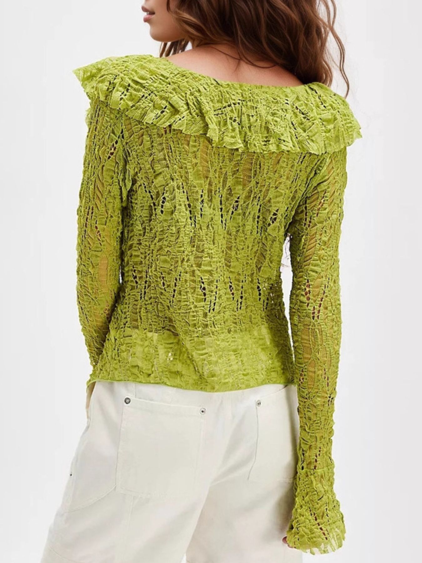 Lace Ruffle V-Neck Blouse