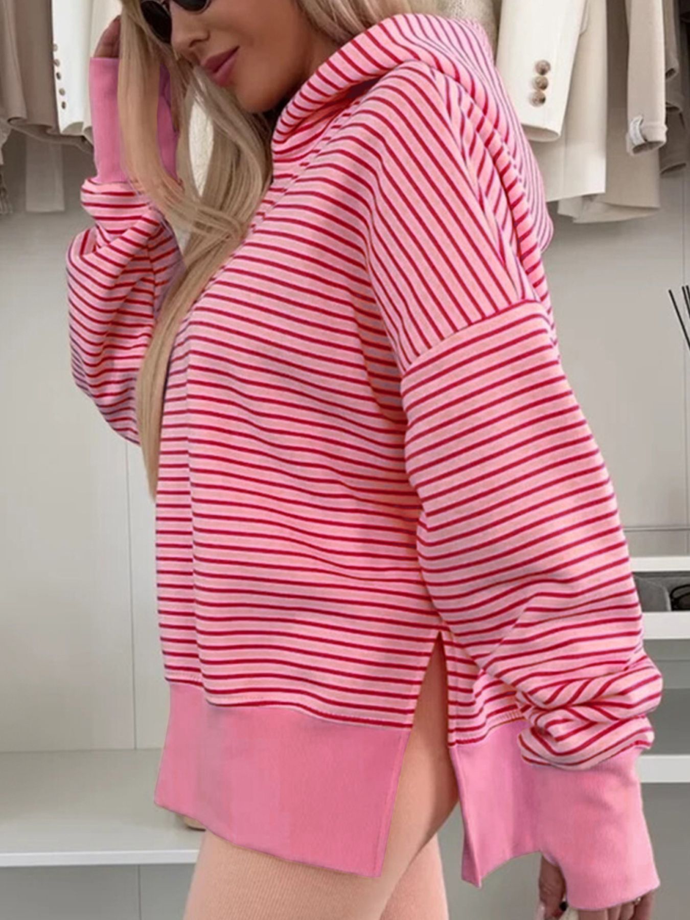 Striped Oversized Hoodie with Kangaroo Pocket