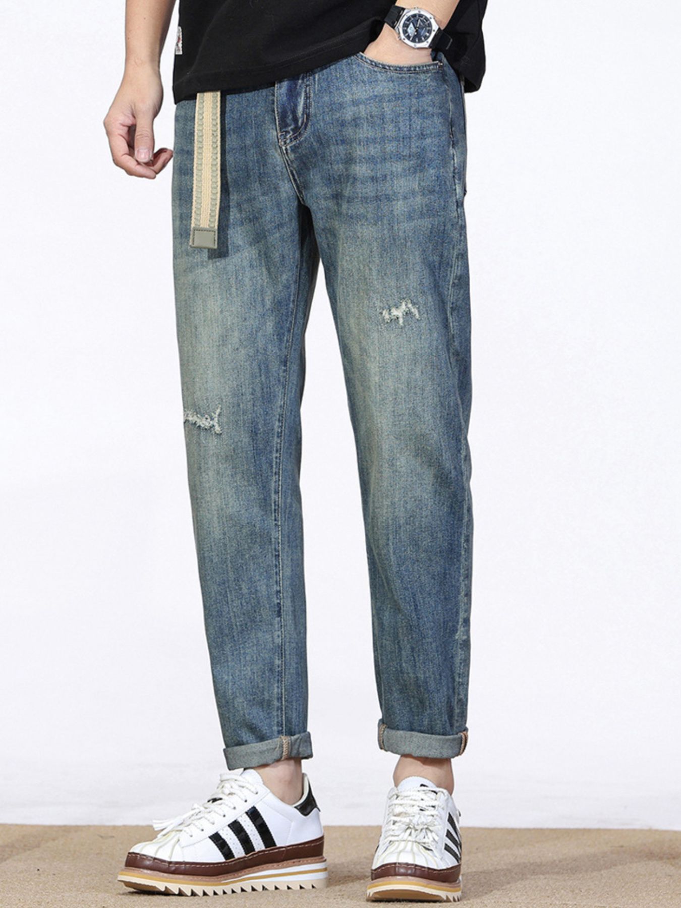 Men's Distressed Straight Leg Jeans
