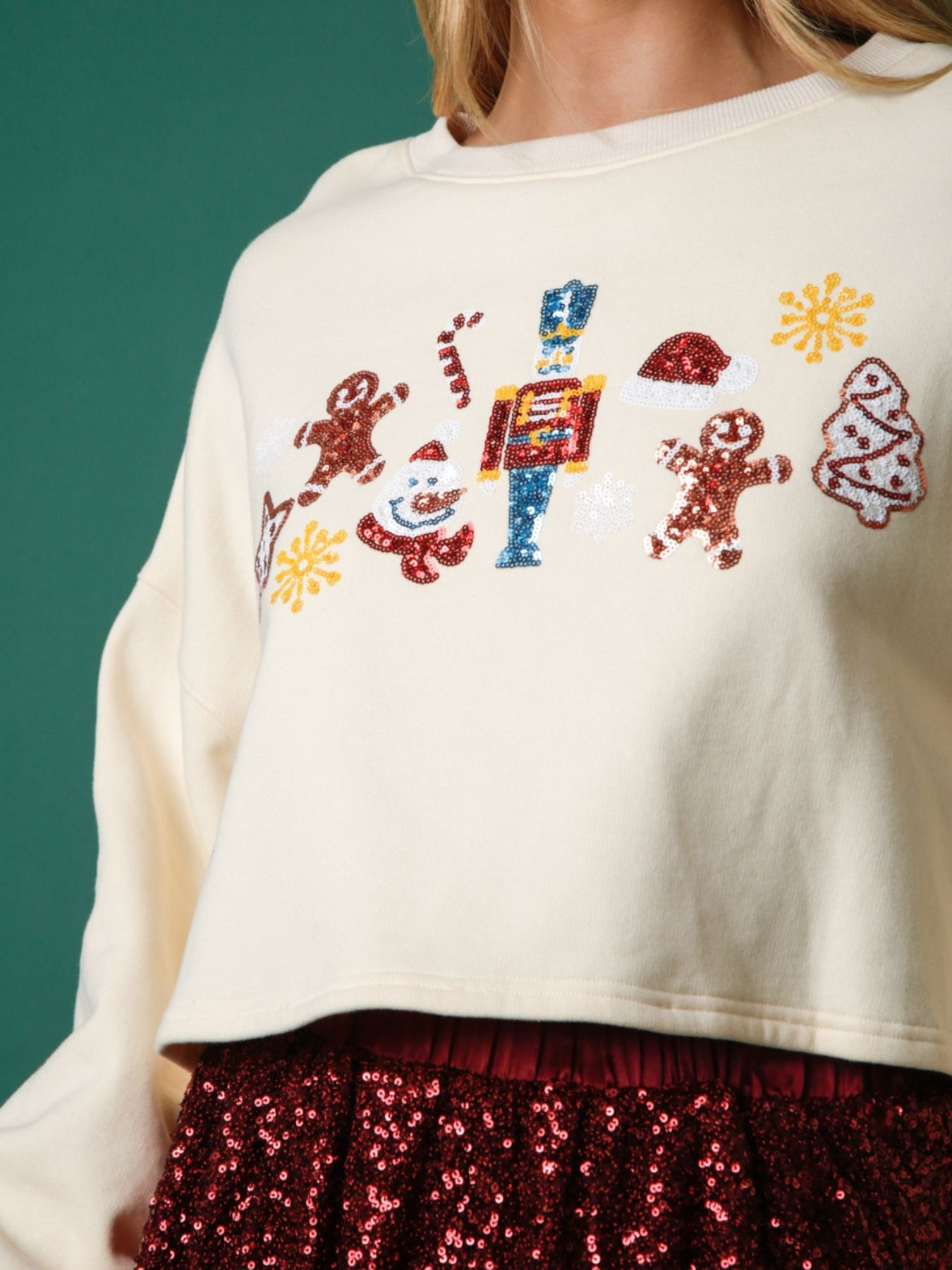 Christmas Sequin Cropped Sweatshirt