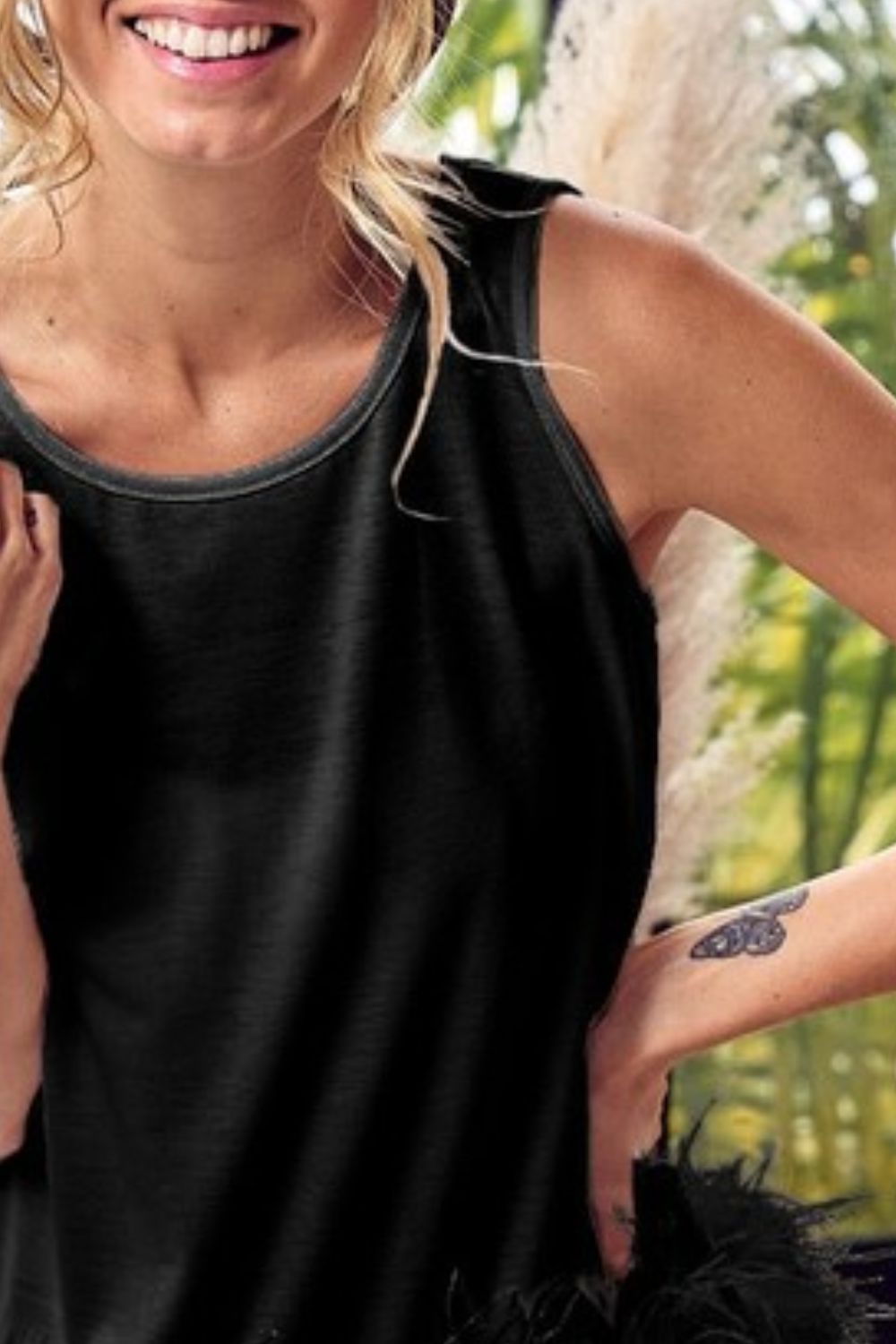 French Terry Faux Feather Bottom Back Tied Top