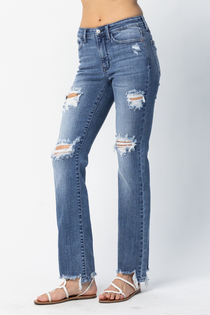Full Size Mid Rise Destroy Straight Jeans Plus Size