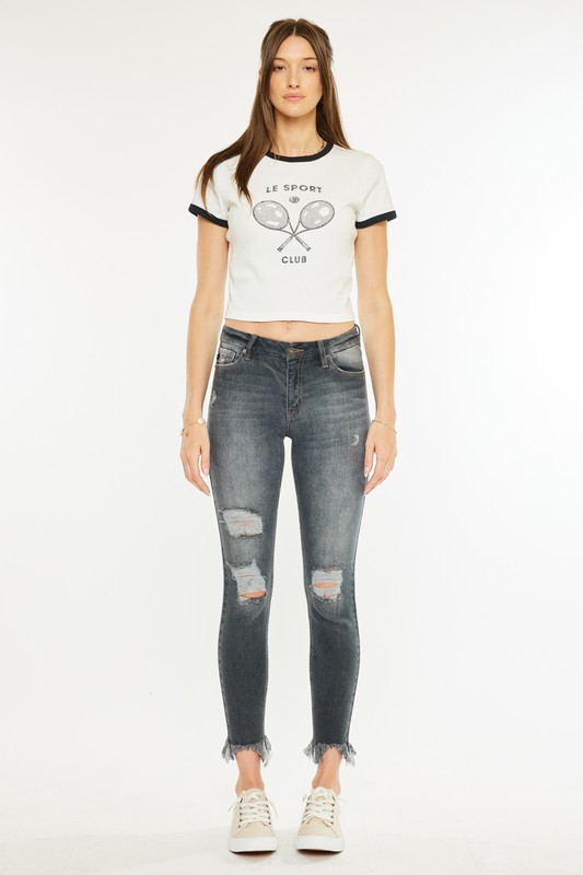 High Rise Distressed Ankle Skinny Jeans