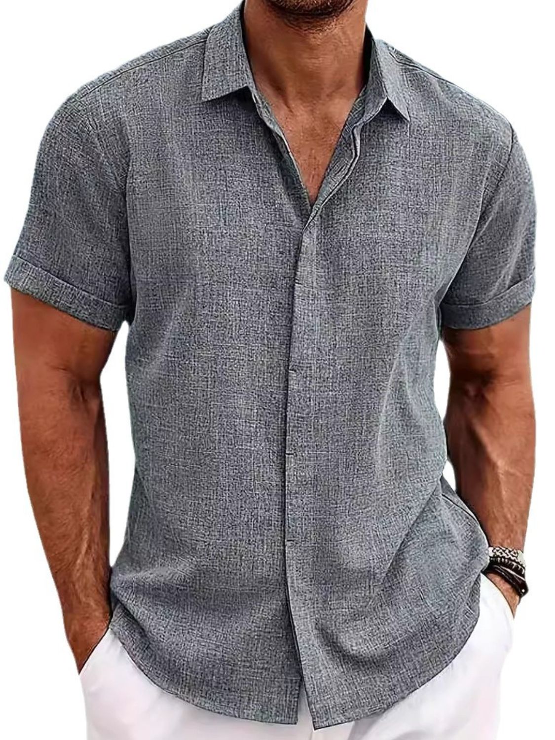 Men's Full Size Collared Neck Short Sleeve Shirt Plus Size