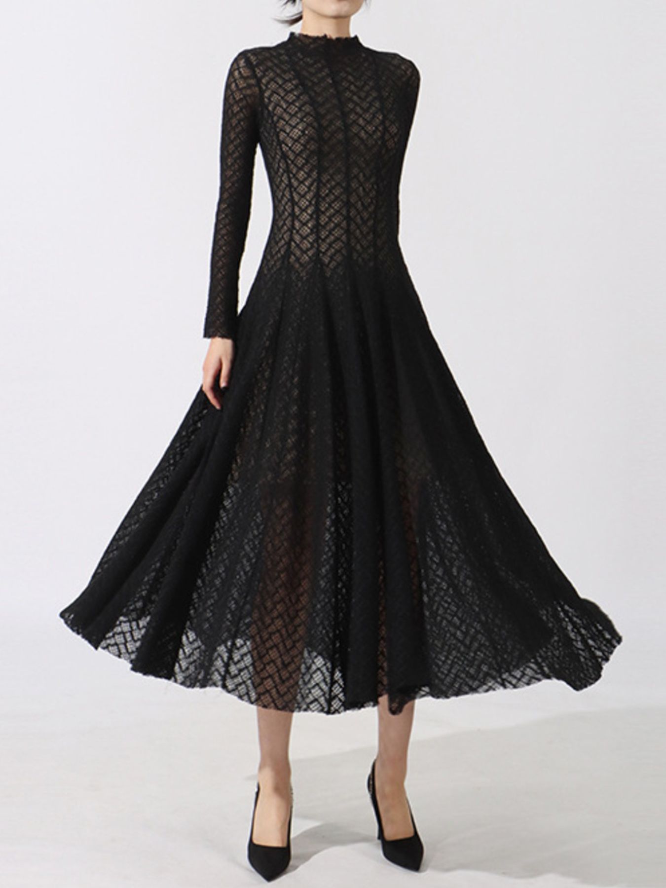 Lace Mock Neck Long Sleeve Dress