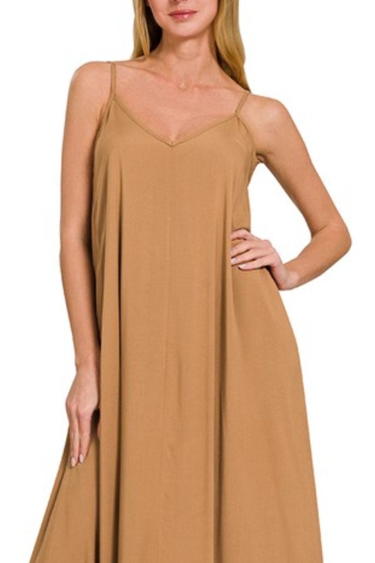 Woven Arc Hem Cami Dress With Flowy Pockets