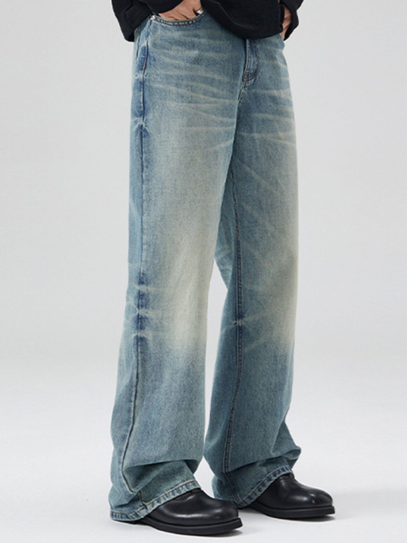 Men's Full Size Washed Cat Whiskers Bootcut Jeans Plus Size