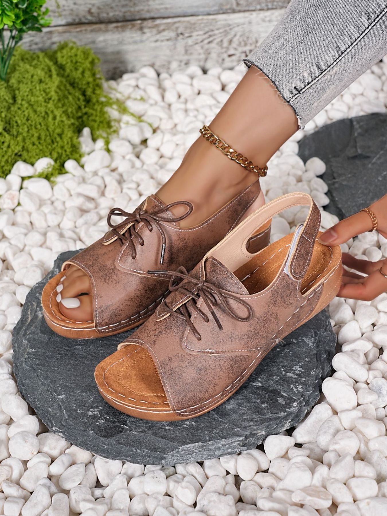 Lace Up Wedge Sandals