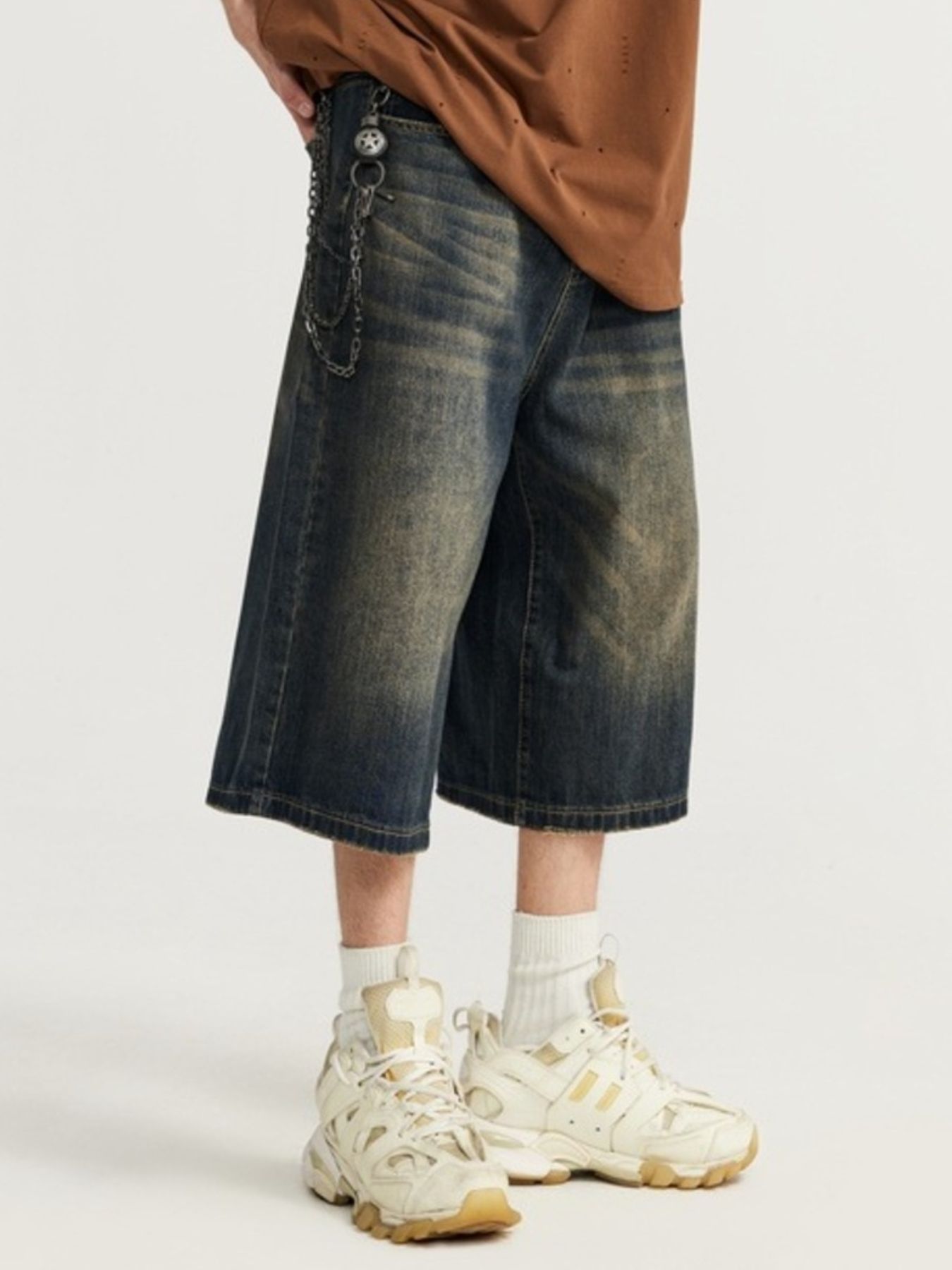 Men's Washed Wide Leg Demin Shorts