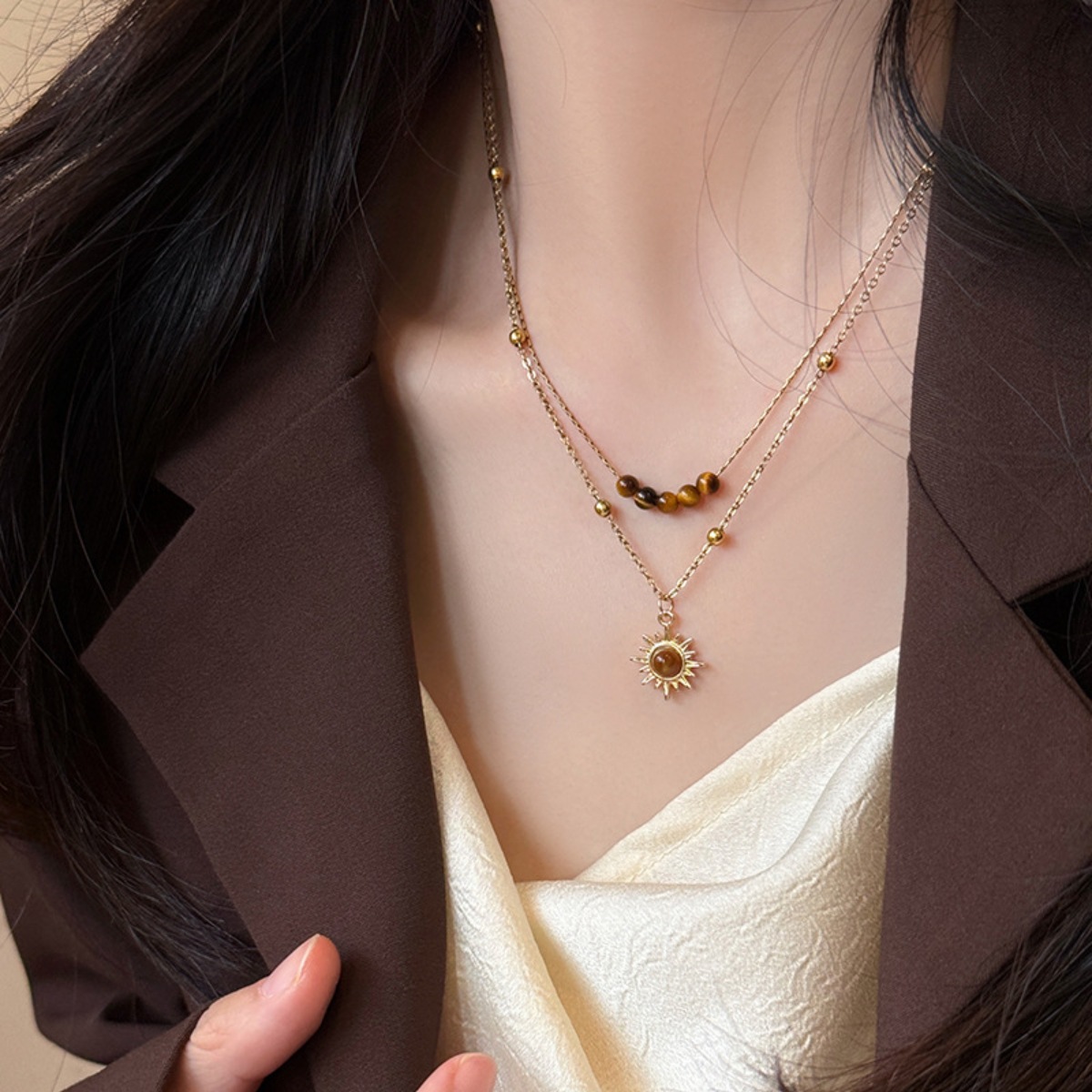 Tiger's Eye Copper Double Layered Necklace