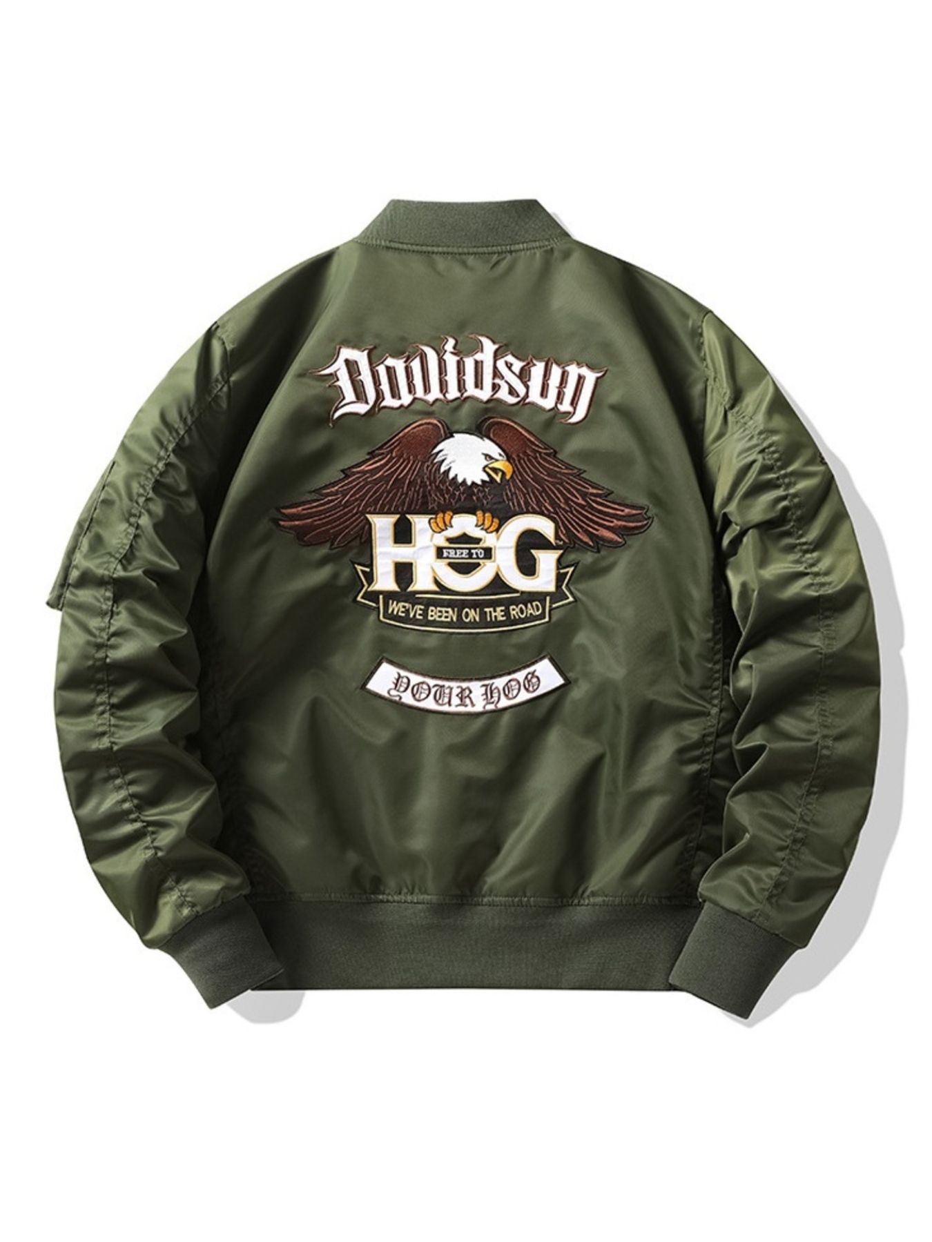 Men's Plus Size Embroidered Zip Up Bomber Jacket