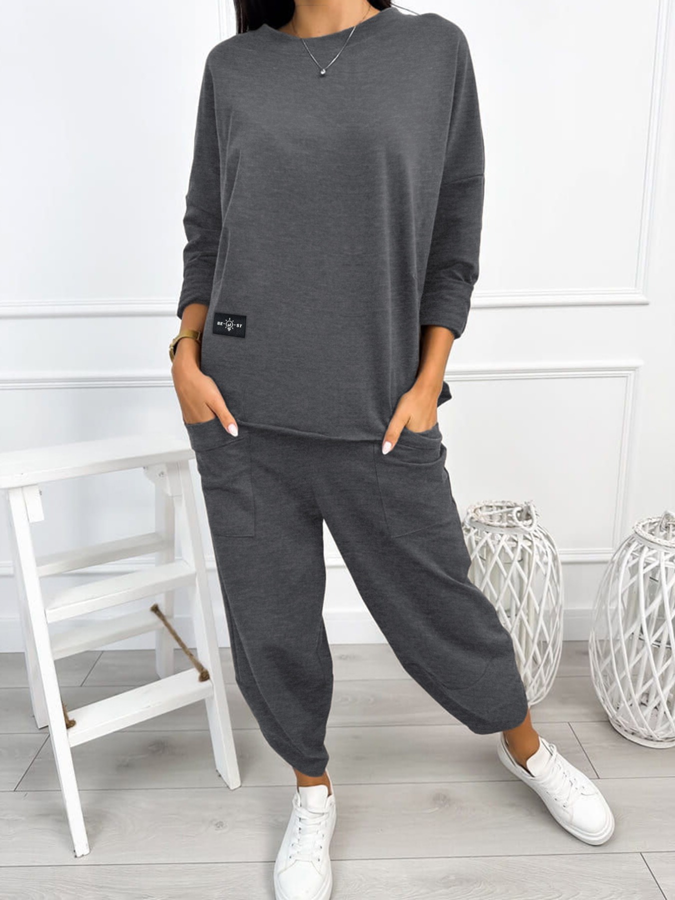 Plus Size Casual Loose Fit Top and Pants Two-Piece Set