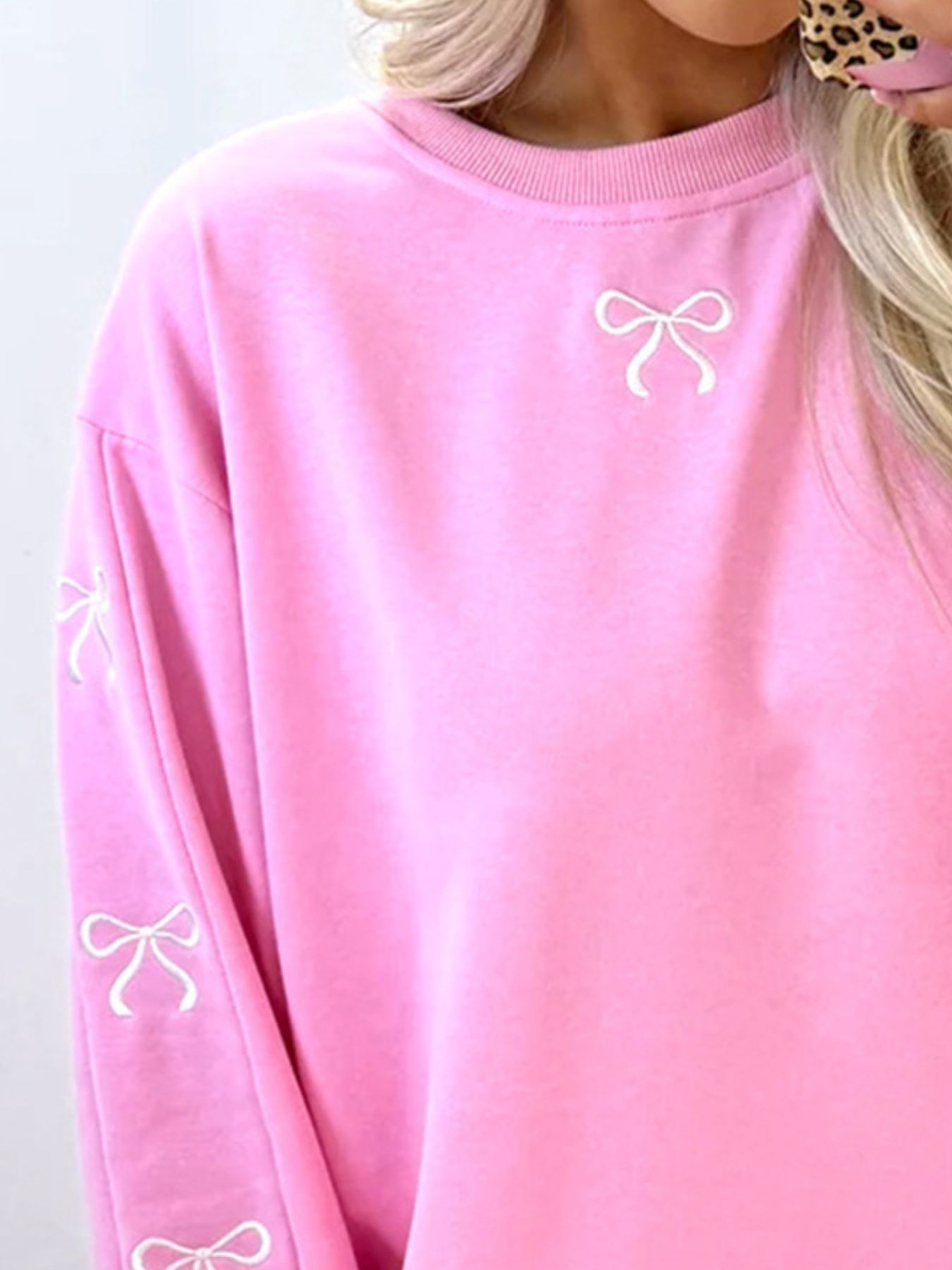 Bow Embroidered Round Neck Top and Shorts Set